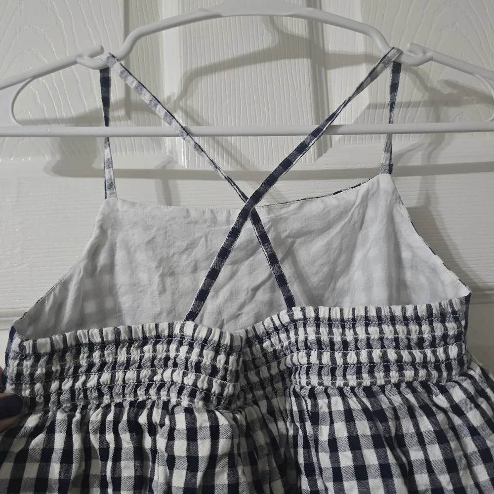GAP Kids Tiered Gingham Print Cotton Sun Dress, White & Navy Blue, Girls 10/12.